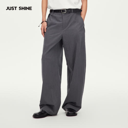 JUST SHINE/时晒侧叶袋收脚阔腿西裤男垂感宽松直筒休闲西装裤