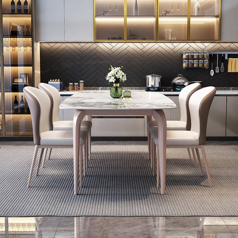轻奢亮光岩板餐桌椅组合小户型家用现代简约餐厅意式长方形吃饭桌