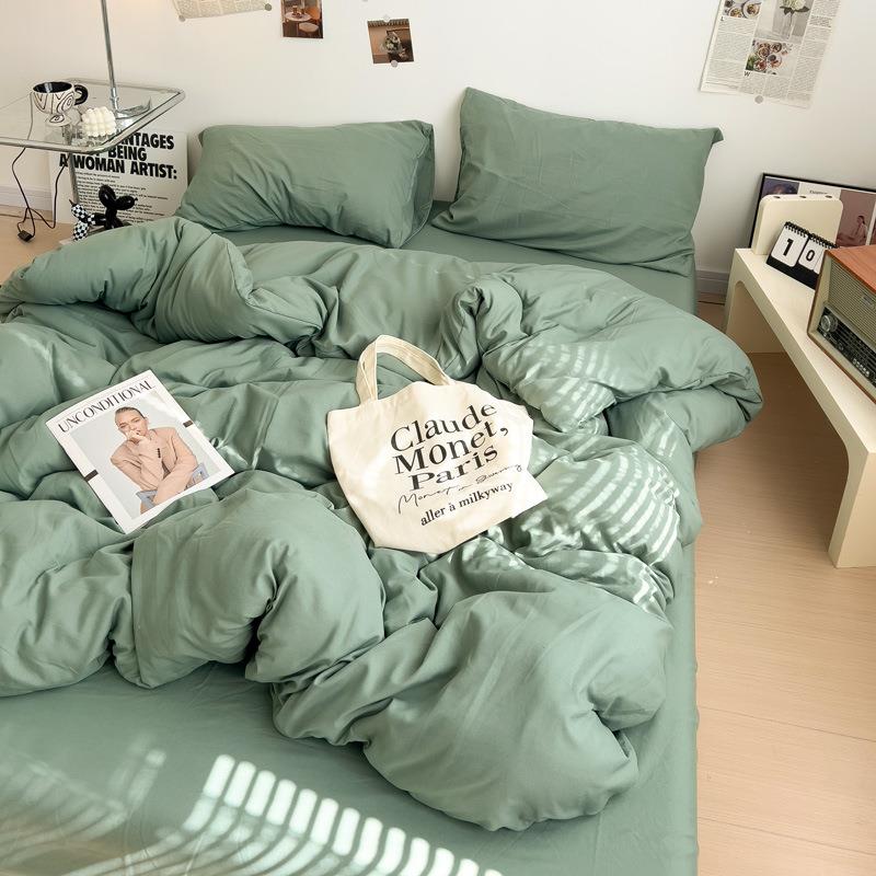 T纯色加厚磨毛水洗棉四件套床单被套罩学生床罩床笠宿舍三件套床