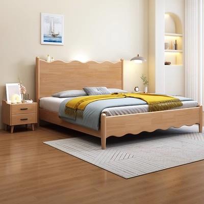 奶油风白色全实木床现代简约主卧床1.8米双人床1.5米床法式储物床