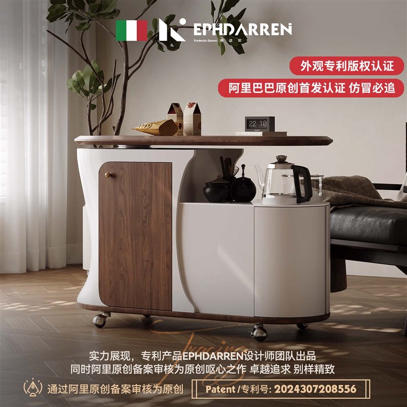 中古风可移动茶台烧水壶一体岩板茶几茶桌客厅阳台家用小推车边几