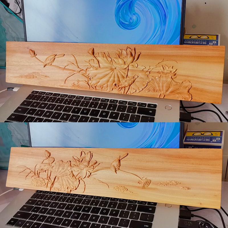 榆木浮雕木版画 荷花飞鸟长横家具柜门禅意壁木板画装饰木贴花板图片