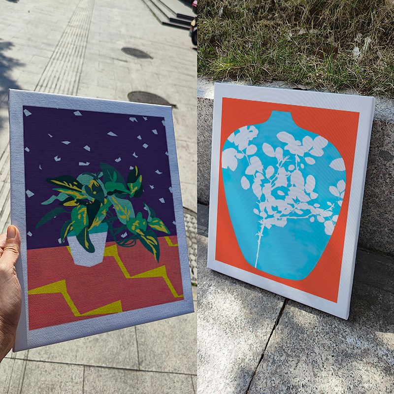 多巴胺色彩装饰无框画静物水果热带森林主题帆布画房间卧室挂画图片