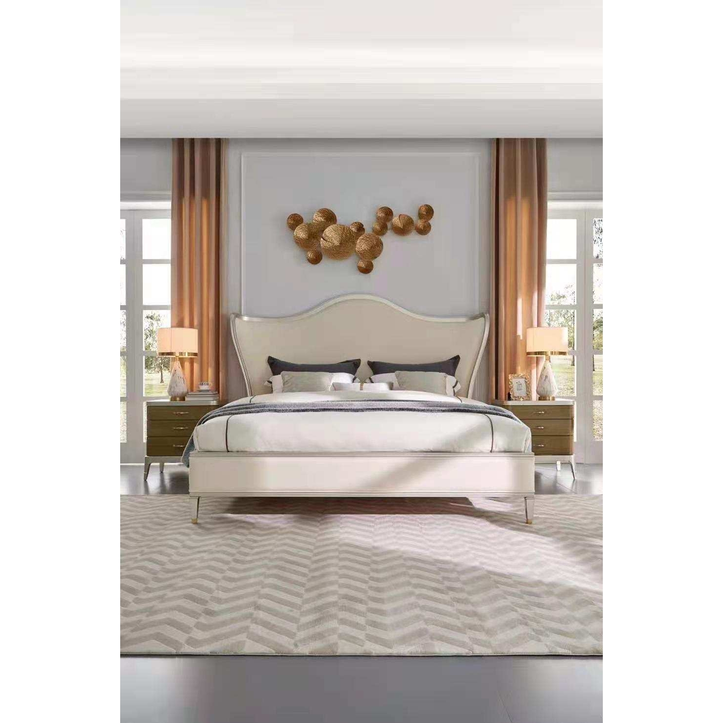 美式轻奢实木床1.8米主卧欧式双人床现代简约网红法式真皮软包床