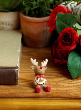 复古彩绘仿木纹圣诞老人雪人圣诞树公仔节日送P礼氛围家居装饰摆