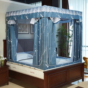 遮光防蚊帐床帘全封闭拉链一体式 坐z床1.5米1.8床公主蒙古包纹帐