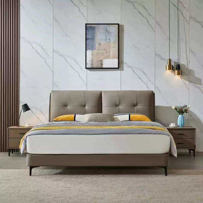 实木科技布皮艺双人主卧大床小户型单人床床板出租屋软包床靠背