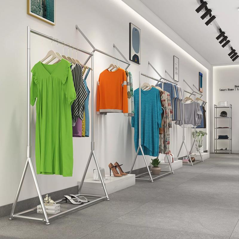 服装店展示架落地式不锈钢挂衣杆中岛架货架陈列架女装店专用衣架