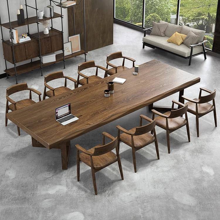 实木会议桌长桌现代简约原木大板桌办公室商用工作台4人6人洽谈桌