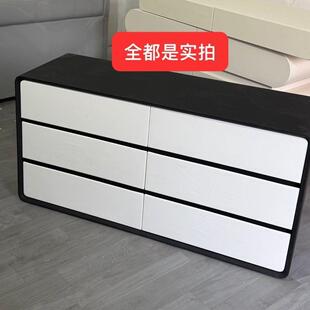 意式软包实木卧室现代斗柜简约床尾收纳抽屉储物柜奶油六斗柜客厅