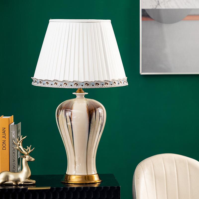 美式简约陶瓷台灯卧室床头柜灯北欧轻奢窑变创意高级感温馨客厅灯
