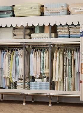 布衣柜全钢架加固加厚家用卧室出租房用简易衣柜结实耐用组装K21