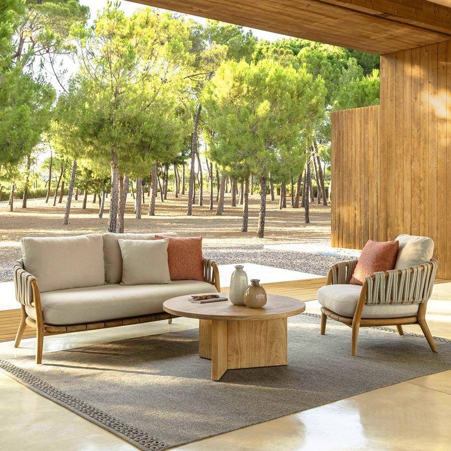 北欧户外沙发柚木家具庭院沙发茶几组合架空层售楼部藤椅沙发露台