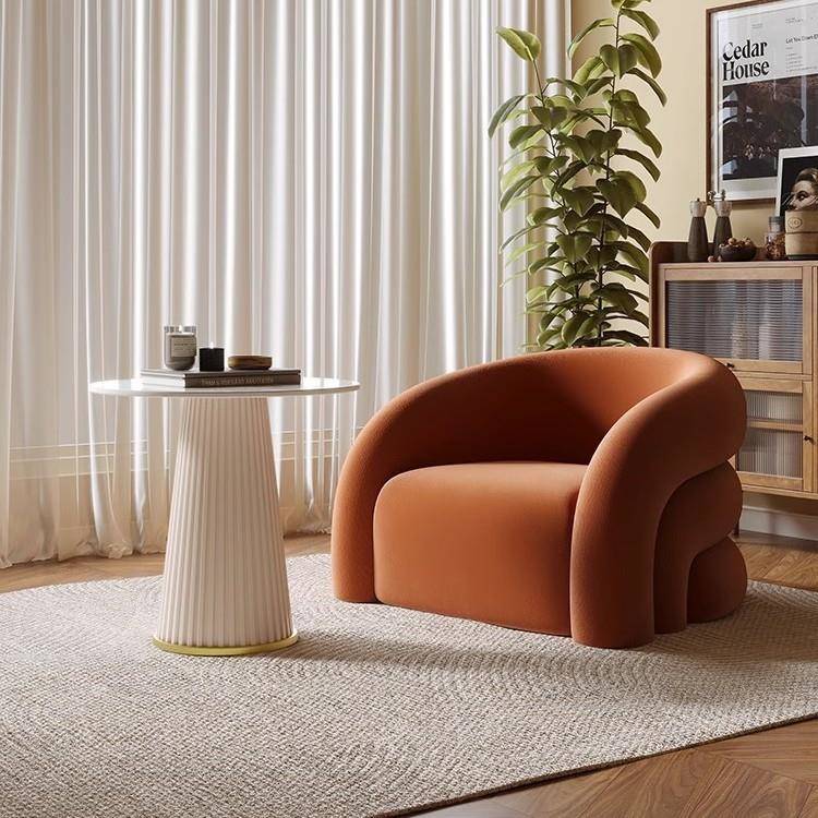 设计师单人沙发椅布艺弧形现代简约懒人单椅轻奢高级休闲洽谈椅