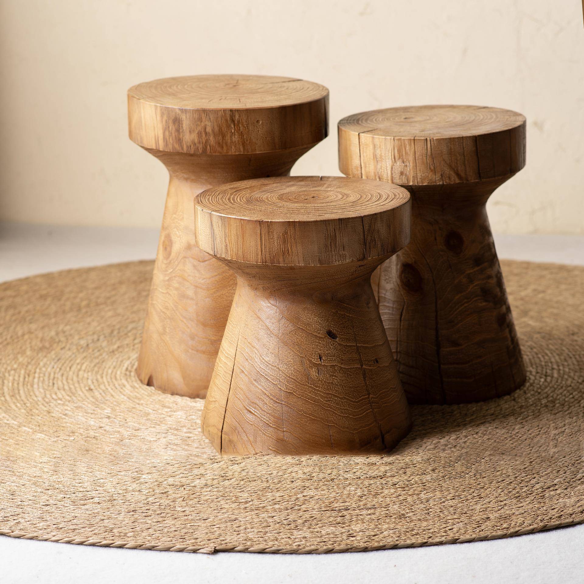 实木墩子凳子诧寂复古风茶几摆件树墩根雕边几树桩床头柜客厅角几