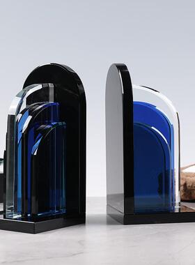 简约现代星空蓝色水晶几何书档摆件装饰品书房样板房桌面书靠摆设