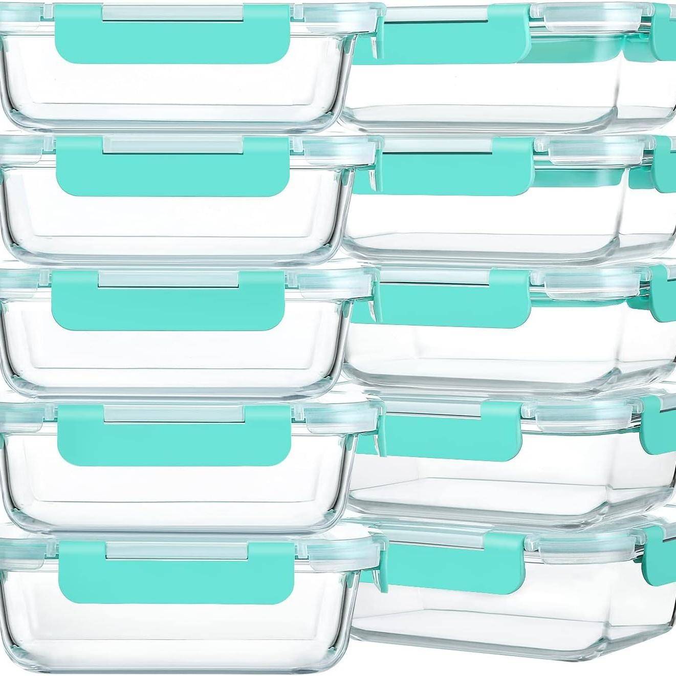 跨境长方10件套玻璃保鲜盒耐热玻璃保鲜饭盒640ML冰箱冷藏便当盒