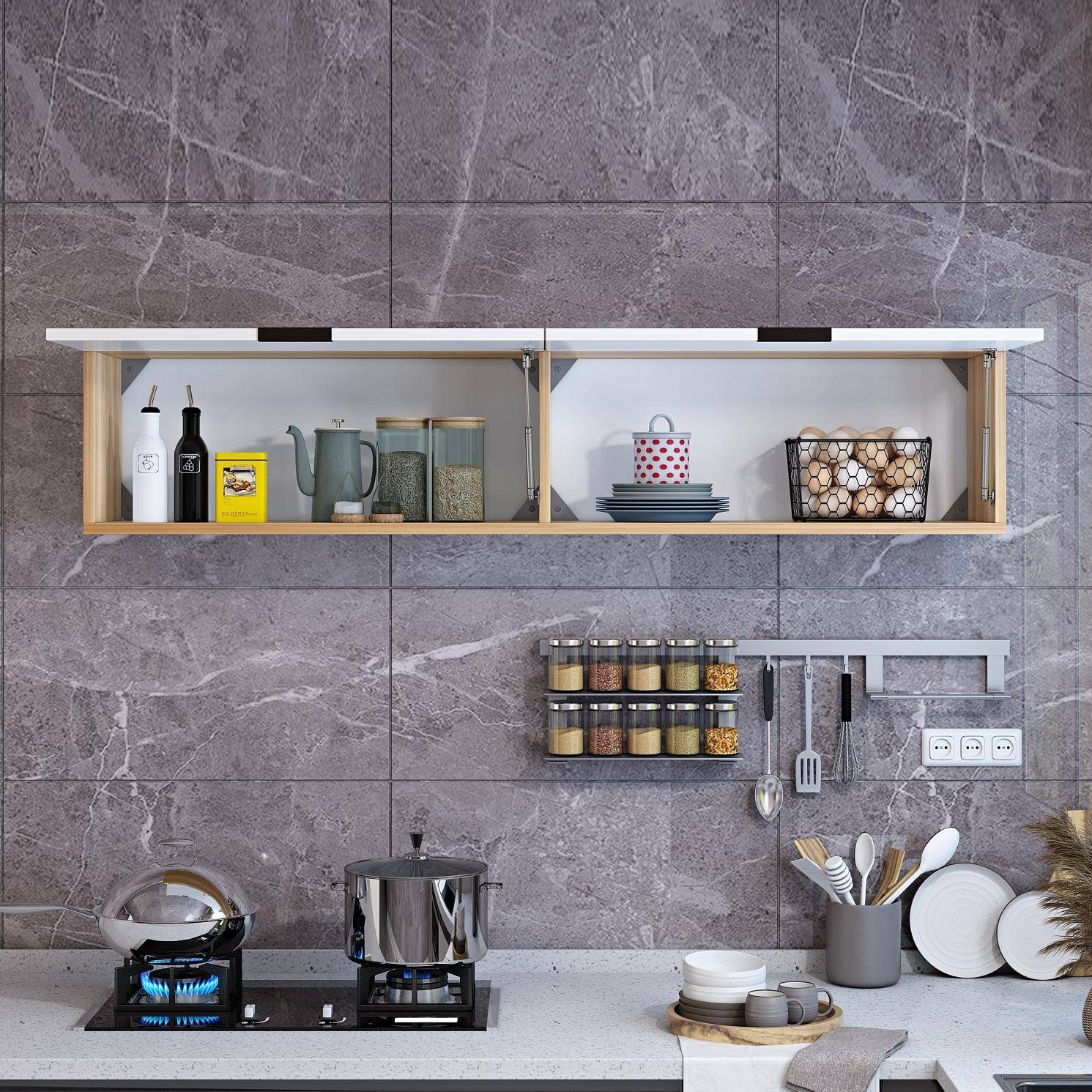 实木小吊柜厨房下方置物架调味品收纳柜卫生间上翻门墙壁柜可定