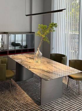 进口威尼斯棕天然大理石餐桌高端意式极简轻奢Linha塞纳河6人饭桌