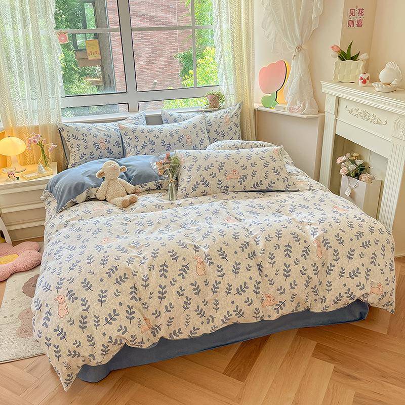 加厚磨毛床上用品四件套秋冬季床单被套床笠款纯棉学生宿舍三件套
