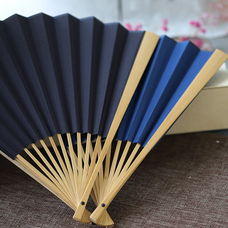 同和纸庄 空白黑色蓝色宣纸玉竹折扇文玩扇子S9寸空白玉竹折扇