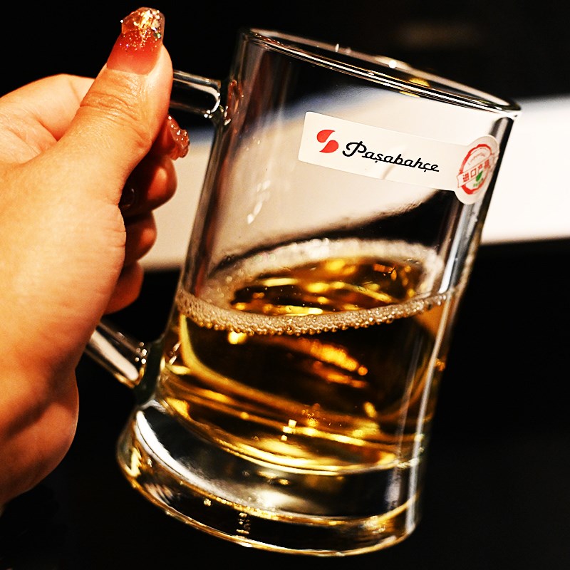 土耳其进口加厚玻璃带把手小麦精酿啤酒杯子大扎啤杯商用茶水杯子