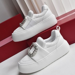 [高定]25新款RV泡芙面包鞋方扣水钻厚底单鞋增高一脚蹬平底乐福鞋