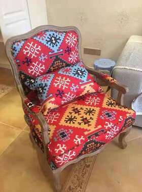 美式乡村风格单人沙发椅搁脚休闲客厅卧室懒人扶手椅布艺沙发