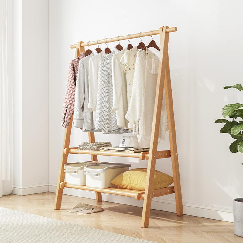 挂衣架卧室落地实木衣帽架简易客厅阳台晾衣置物架可折叠收纳架子
