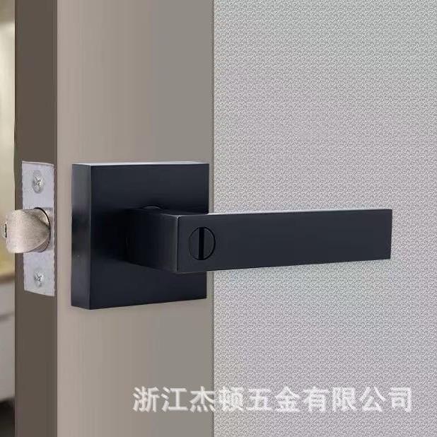 哑黑锌合金卧室门锁方形款浴室门锁钥匙执手锁简约重型美式三杆锁