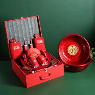 结婚女方陪嫁套装 新娘家备嫁妆喜红脸盆洗漱用品大全牙杯针线裕康