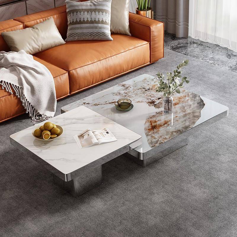 岩板茶几轻奢客厅家用小户型现代简约意式高端不锈钢方形组合茶几