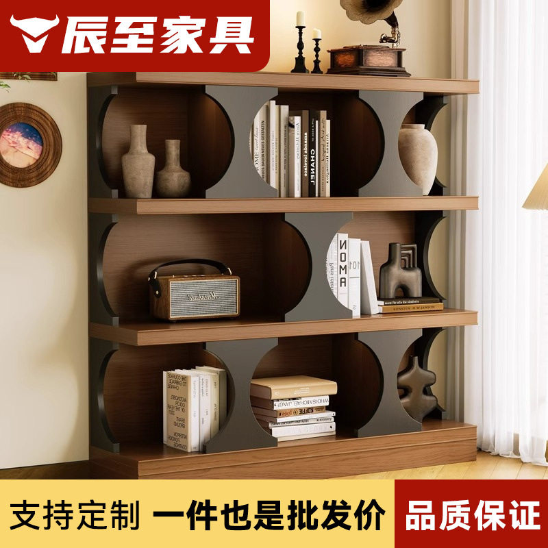 中古风实木书柜矮书架组合柜半墙书柜法式复古客厅置物展示边柜子