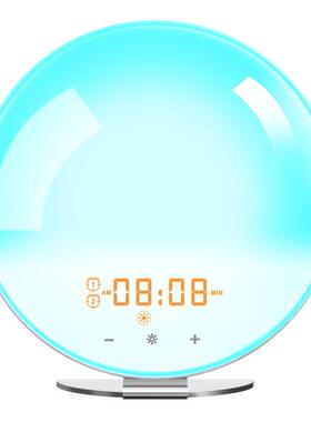 模拟日出唤醒贪睡灯LED闹钟多功能FM收音七彩床头睡眠喂奶小夜灯