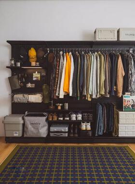 铭添220五金洞洞板黑色大衣柜家用卧室出租房简易组装金属铁衣架