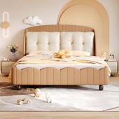 MGJM285儿童床儿童房床实木头层真皮1米5男孩单人床女孩公主床卧