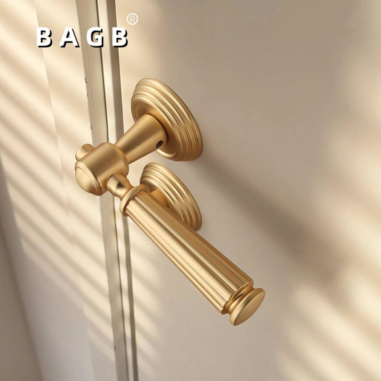 美式家用房门锁磁吸静音木门锁拉丝金分体锁卧室金色门锁轻奢锁具