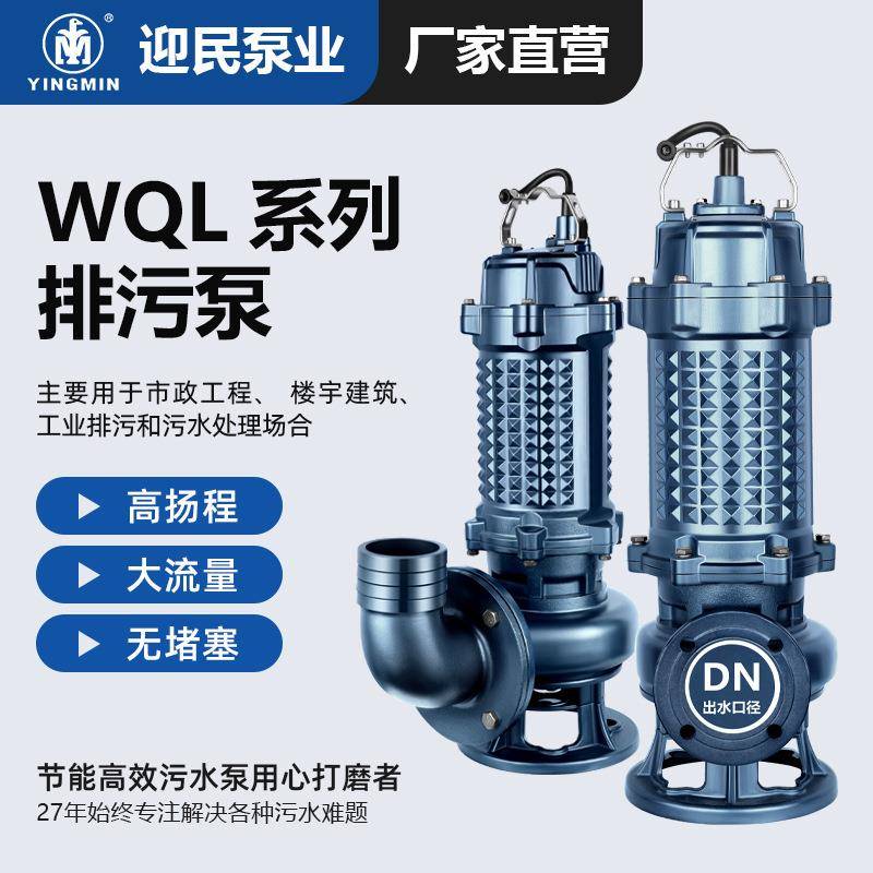 WQ高扬程潜水排污泵无堵塞抽水泵380V工程排污泵市政污水处理泵
