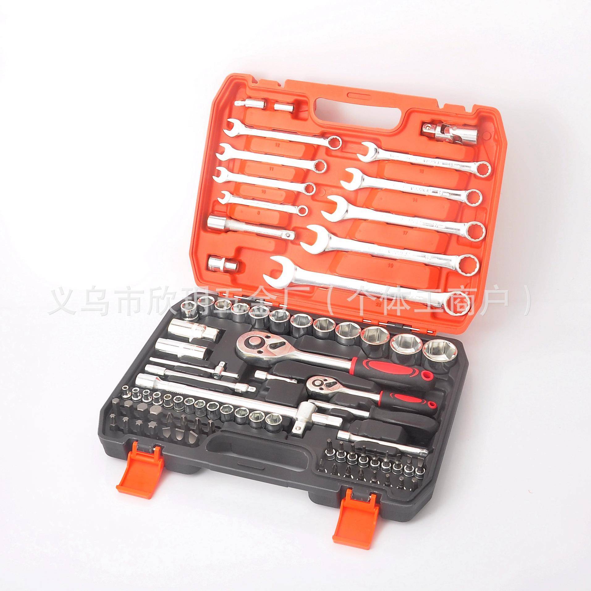82PCS套筒旋具头机械装配组合工具套装汽车棘轮扳手随车接杆压批