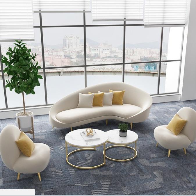 简约现代接待室办公室休闲区会客弧形沙发创意月亮异形沙发组合