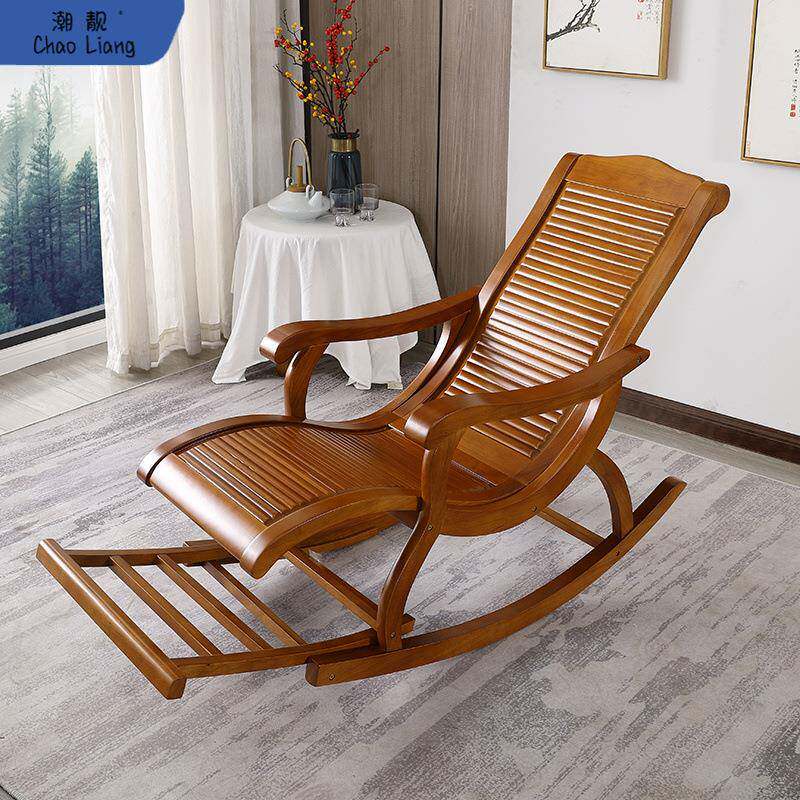 #K8嘉木堂加长款实木摇椅脚踏家用躺椅原木阳台椅休闲椅老人包邮