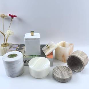 大理石收纳盒置物盒梳妆台首饰盒化妆棉签杂物整理盒牙签盒饰品盒