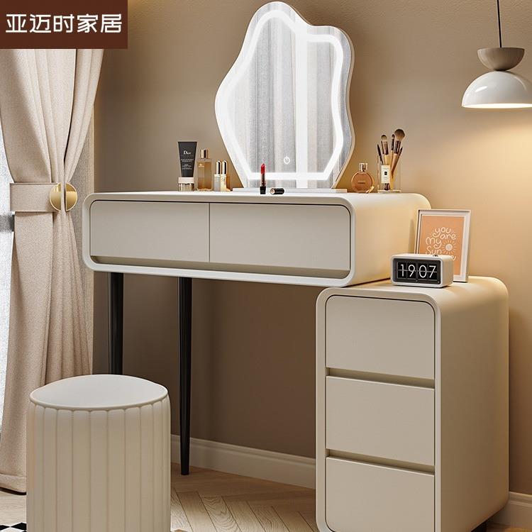 奶油风实木主卧梳妆台卧室现代简约化妆台斗柜伸缩一体化妆桌2025