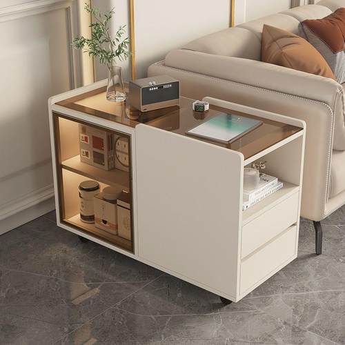 岩板沙发边柜实木现代简约轻奢客厅家用侧边柜角几可移动边几茶几