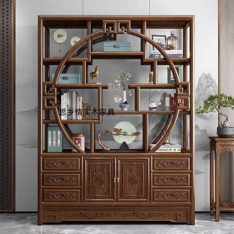 古典中式雕花纯实木博古架简约置物架新中式书架隔断茶室多宝阁