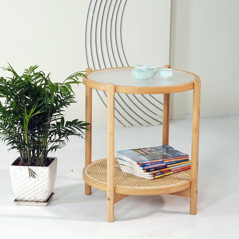 【折扣价】楠竹藤客厅小茶几茶台日式家用简约室外圆形桌玻璃子母