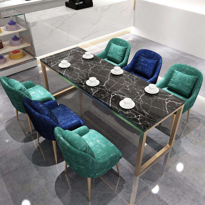 北欧大理石餐桌椅组合 简约家用铁艺餐桌椅 咖啡厅餐厅靠背椅子