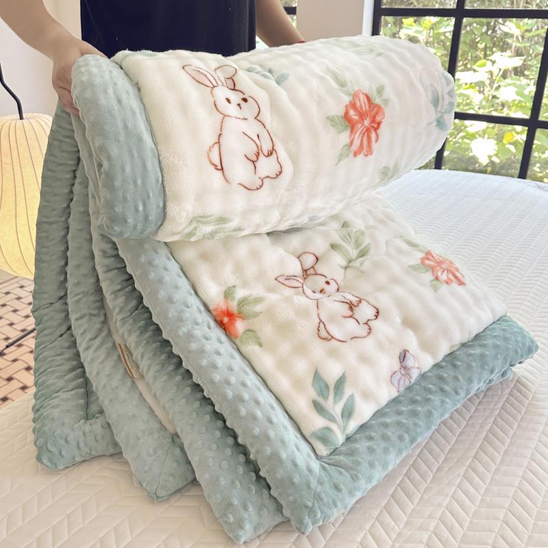 兔兔绒毛毯冬季三层加厚被毯办公室午睡毯儿童铺床小毯子沙发盖毯