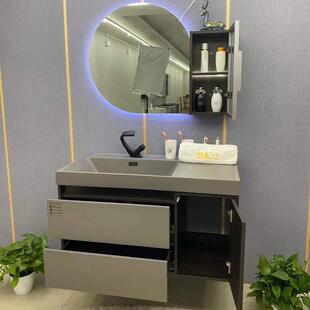 微晶石一体盆实木浴室柜简约洗脸洗手池卫生间收纳洗漱台智能吊柜