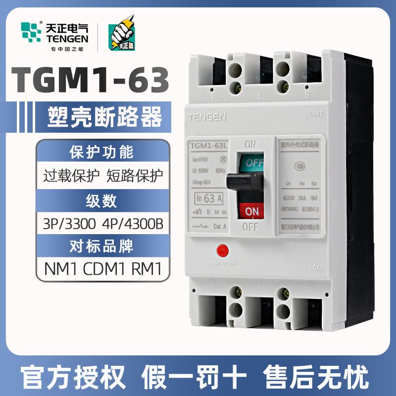 浙江天正电气塑料外壳式断路器TGM1-63L/3300 63A40A50A空气开关
